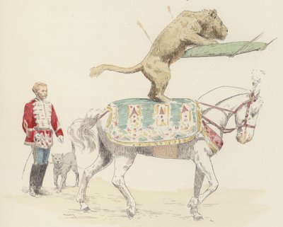 Oroszlán egyensúlyozó lovon (színes litó) alkotó: Jules Arsene (after) Garnier