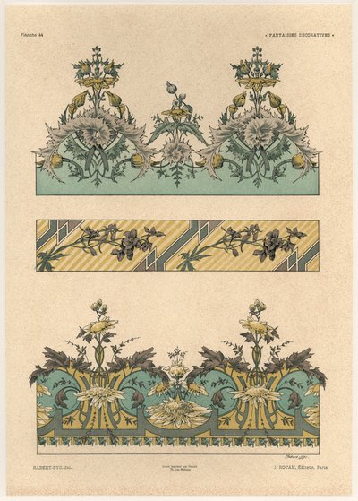 Virágminták, 44. tábla a "Fantaisies decoratives"-ból, Gillot metszete, kiadó: Jules Rouam, Librairie de l
