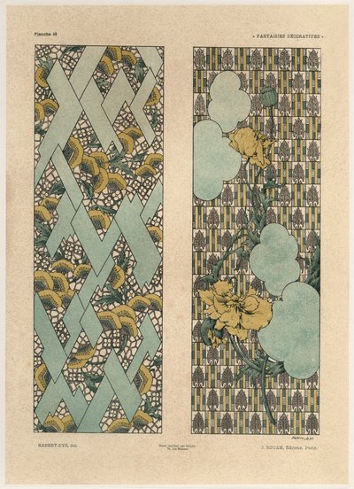 Virágminták, 48-as tábla a „Fantaisies decorations”-től, metszett Gillot, kiadó: Jules Rouam, Librairie de l