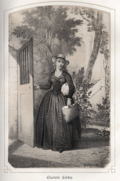 Charlotte Corday (1768-1793) portréja. DROHOJOWSKA grófnő „"Franciaország jeles asszonyai" című művében. MM JULES ÉS BAYALOS DRUTS ILLUSTRES. 1850 körül. alkotó: Jules and Bayalos Aime de David