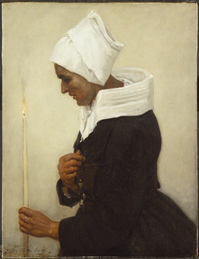 Breton parasztnő, kezében egy kúpos, 1869 körül alkotó: Jules Breton
