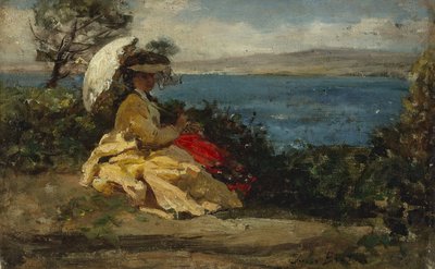 Nő napernyővel, Douarnenez-öböl, 1870-1875 között (olaj, vászon) alkotó: Jules Breton