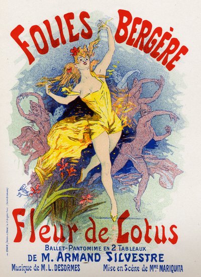 Művészet. Szórakozás. Lótuszvirág, balett a Folies Bergeresben, Párizsban. Plakát Jules Cheret, Franciaország alkotó: Jules Cheret