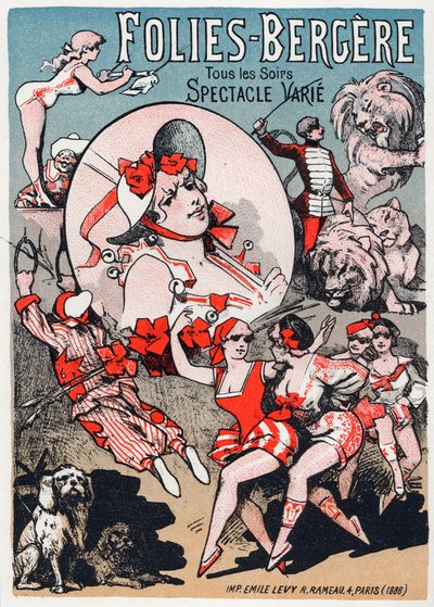 Művészet. Szórakozás. Show a Folies Bergeresben, Párizsban. Plakát Jules Cheret, Franciaország alkotó: Jules Cheret