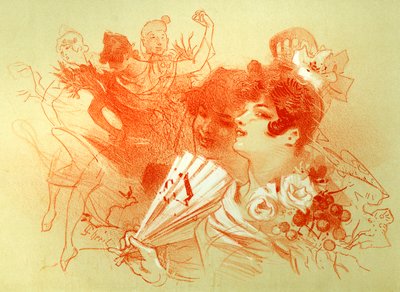 A bálon - Jules Cheret (1836 - 1932) rajza (sangvine) - fiatal nők és táncosok - tánc - magángyűjtemény - alkotó: Jules Cheret