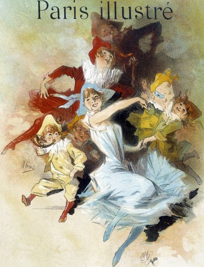 Ball maszk. Cherret rajza (19. század vége) a karneválra a „Paris illustrious” újságban. alkotó: Jules Cheret