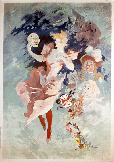 Jules Cheret karneváli plakátja: maszkos nő, B.N. Párizs. 19. század. alkotó: Jules Cheret