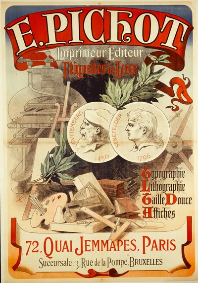 E.PICHOT/Drucker Herausgeber/ Luxus-Etiketten/ Typografie/ Lithografie/ Tiefdruck/ Plakate/ 72,QUAI JEMMAPES,PARIS alkotó: Jules Cheret