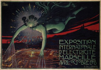 Az 1908-as Nemzetközi Villamos Kiállításra készült plakát alkotó: Jules Cheret