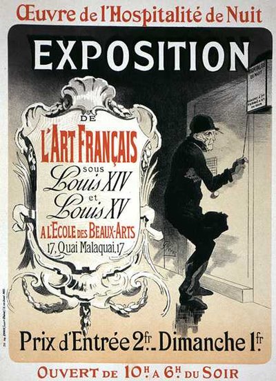 A párizsi Ecole des Beaux-Artsban „Francia művészet kiállítása XIV és XV. Lajos uralkodása alatt” című plakát reprodukciója alkotó: Jules Cheret