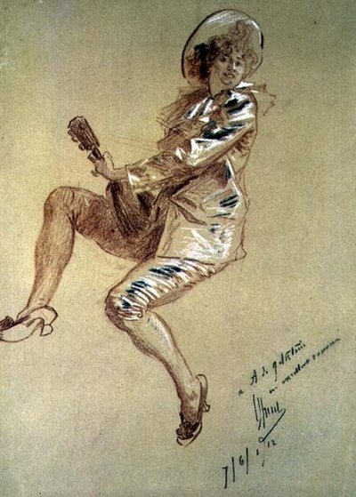 Ül Pierrette, aki mandolinon játszik alkotó: Jules Cheret