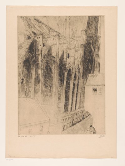 Kilátás a genti Sint-Niklaaskerk oldalhomlokzatára Eglise St Nicolas Gand (cím a tárgyon) Rue du Chapeau Rouge a Gand alkotó: Jules De Bruycker (signed by artist)