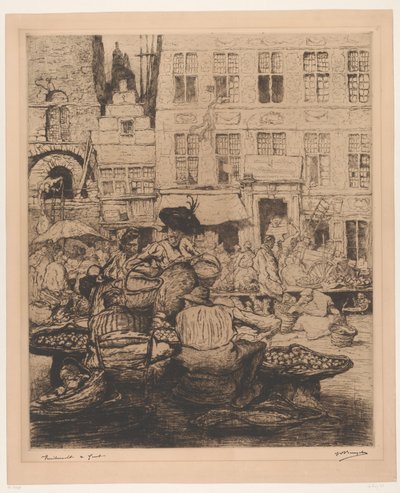 Városkép gyümölcspiac Gentben Gyümölcspiac Gentben (cím a tárgyon) alkotó: Jules De Bruycker (signed by artist)