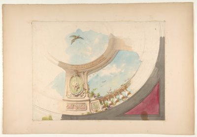 Mennyezet kialakítása trompe loeil korláttal és égbolttal alkotó: Jules Edmond Charles Lachaise