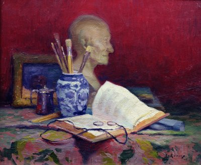 Csendélet Voltaire fejével alkotó: Jules Ernest Renoux