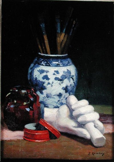 Csendélet kék vázával alkotó: Jules Ernest Renoux