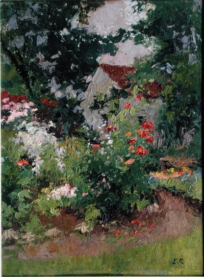 Stúdió Romenyben, ház és kert (étkező) alkotó: Jules Ernest Renoux