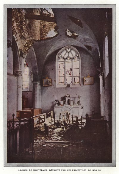 A montceaux-i templom, amelyet a 75. számú lövedékek pusztítottak el alkotó: Jules Gervais Courtellemont