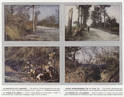 A Vareddes leereszkedése, A 107-es domb bombázása, Egy hős sírja, A német odú alkotó: Jules Gervais Courtellemont