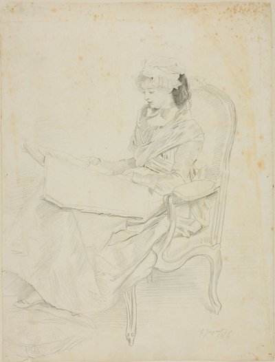 Ülő fiatal nő olvasás alkotó: Jules Jacquet