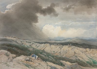Tájkép pásztorokkal, 1869 körül (akvarell, gouache, fekete kréta és grafit ) alkotó: Jules Joseph Augustin Laurens