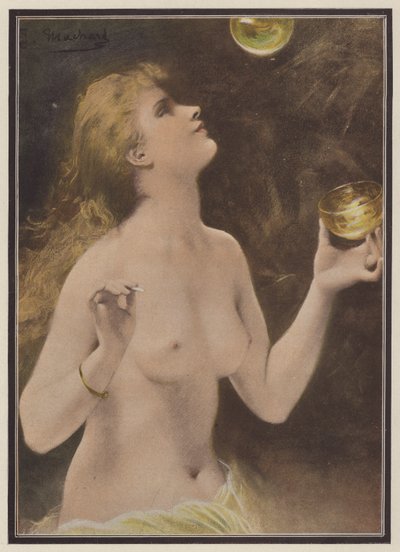 Szappanbuborékokat fújó nő (színes litó) alkotó: Jules Louis Machard