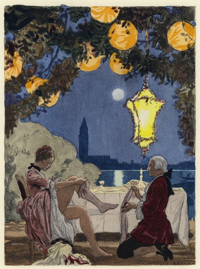 Illusztráció Casanova emlékirataihoz (színes litográfia) alkotó: Jules Marie Auguste Leroux