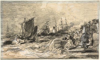 Breton kikötő közeledő viharral alkotó: Jules Noël