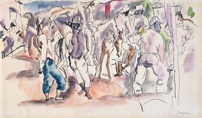 Figurák és lovak (wc papíron) alkotó: Jules Pascin