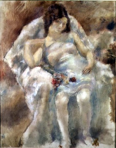 Fiatal nő ül virágokkal alkotó: Jules Pascin