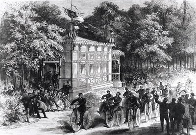 Velocipede Race at Catelan, 1860-70 körül (metszet) (f/w fotó) alkotó: Jules Pelcoq