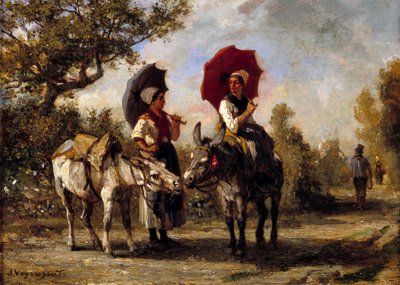 La promenade a donkey Jules Veyrassat festménye (1828-1893) 19. század Magángyűjtemény alkotó: Jules Veyrassat