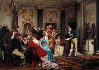 A romantika divatos Színházat olvasni egy párizsi szalonban. (Salon Litteraire) Jules Worms festménye (1832-1914) 19. századi Párizs, Palais du Luxembourg alkotó: Jules Worms