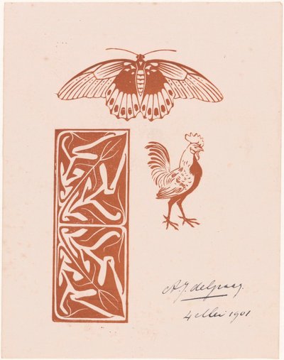 Pillangó, kakas és levél munka alkotó: Julie de Graag (signed by artist)