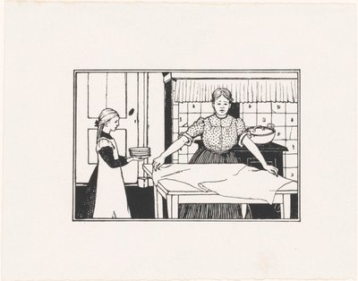 Nő és lány terített asztalt alkotó: Julie de Graag