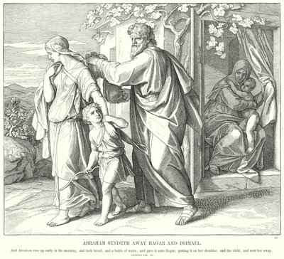 Ábrahám elküldi Hágárt és Izmaelt (metszet) alkotó: Julius (after) Schnorr von Carolsfeld