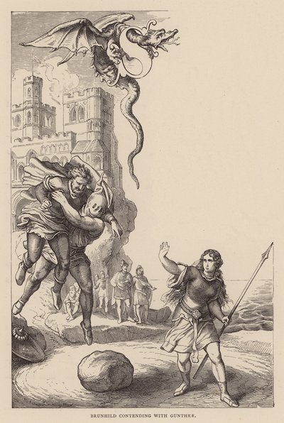 Brunhild küzd Guntherrel (metszet) alkotó: Julius (after) Schnorr von Carolsfeld