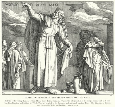 Daniel értelmezi a kézírást a falon (metszet) alkotó: Julius (after) Schnorr von Carolsfeld
