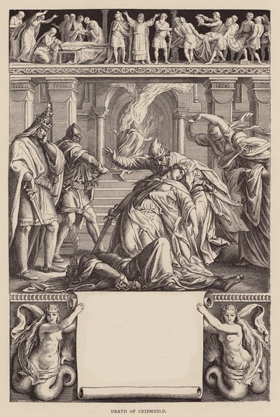 A Nibelungok éneke: Criemhild halála (metszet) alkotó: Julius (after) Schnorr von Carolsfeld