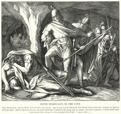 David megkíméli Sault a barlangban (metszet) alkotó: Julius (after) Schnorr von Carolsfeld