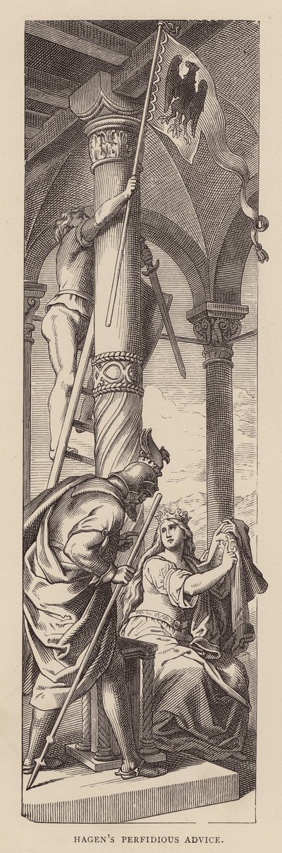 Hagen alattomos tanácsa (metszet) alkotó: Julius (after) Schnorr von Carolsfeld