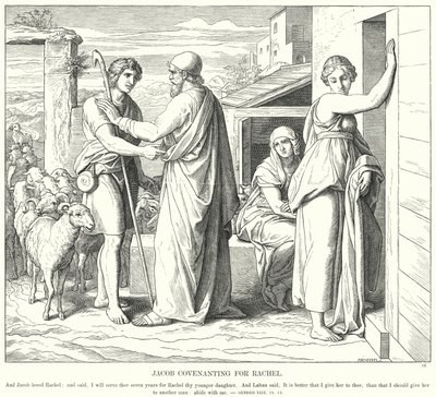 Jákob szövetsége Ráhelnek (metszet) alkotó: Julius (after) Schnorr von Carolsfeld