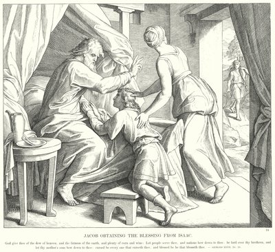 Jákob áldást kap Izsáktól (metszet) alkotó: Julius (after) Schnorr von Carolsfeld