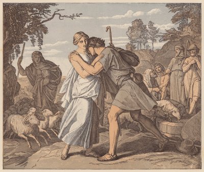 Jákob és Ráhel a kútnál, Teremtés könyve, XXIX. alkotó: Julius (after) Schnorr von Carolsfeld
