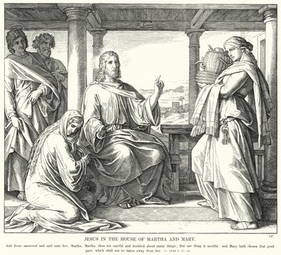Jézus Márta és Mária házában (metszet) alkotó: Julius (after) Schnorr von Carolsfeld