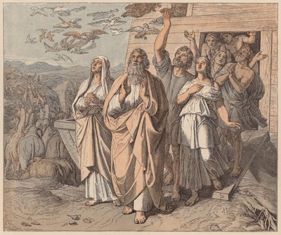 Noé és családja elhagyja a bárkát, Genezis, VIII. alkotó: Julius (after) Schnorr von Carolsfeld