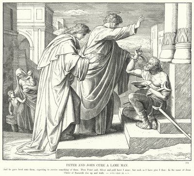 Péter és János meggyógyít egy sántát (metszet) alkotó: Julius (after) Schnorr von Carolsfeld