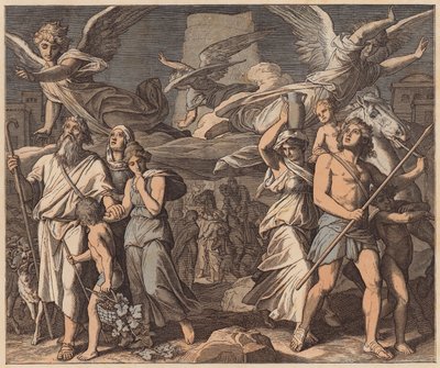 A nyelvek zűrzavara, Genezis, XI, 7 (színes metszet) alkotó: Julius (after) Schnorr von Carolsfeld