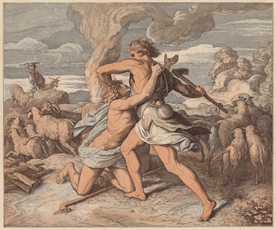 Ábel halála, Genezis, IV, 8 (színes metszet) alkotó: Julius (after) Schnorr von Carolsfeld