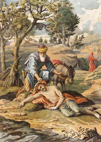 Az irgalmas szamaritánus (színes litográfia) alkotó: Julius (after) Schnorr von Carolsfeld